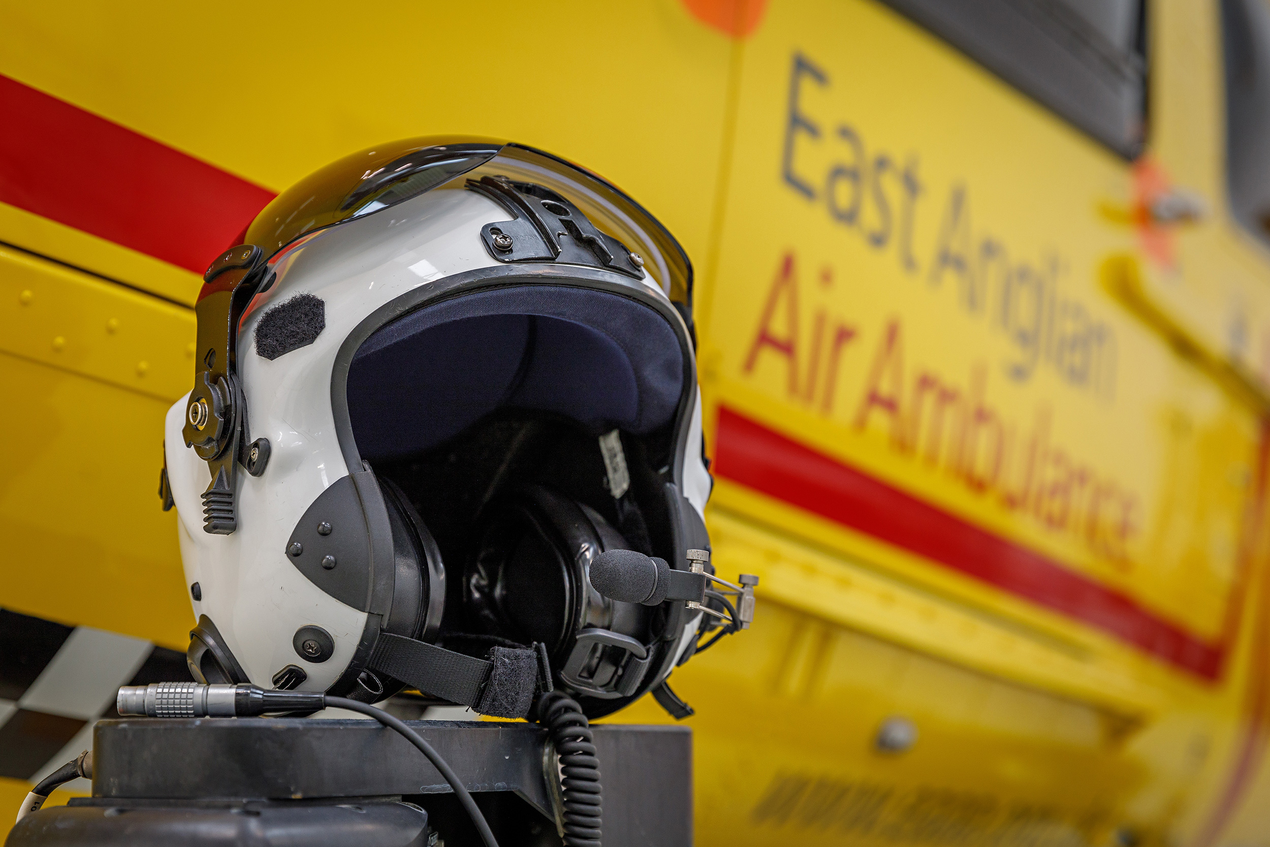 crew helmet positioned on aircraft