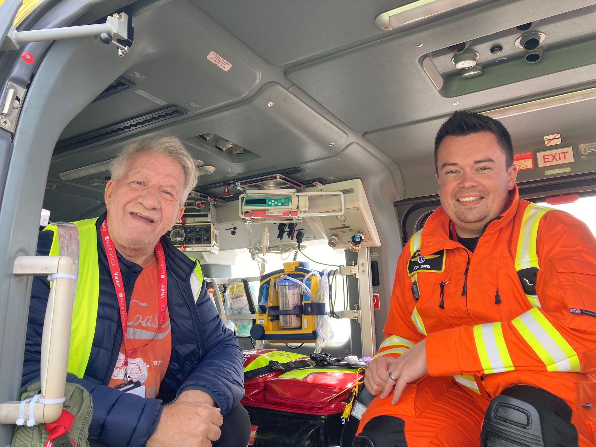 Patient Allan in the back of the EAAA helicopter with CCP Josh. 