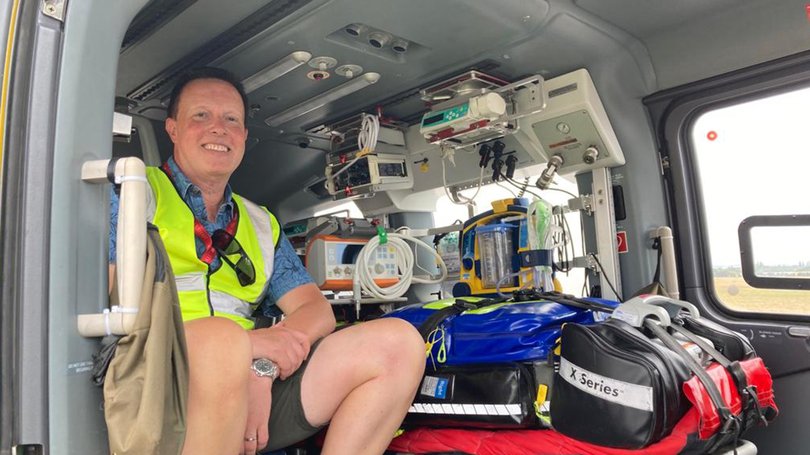 Dan Gilkes pictured inside the EAAA helicopter during a base visit.