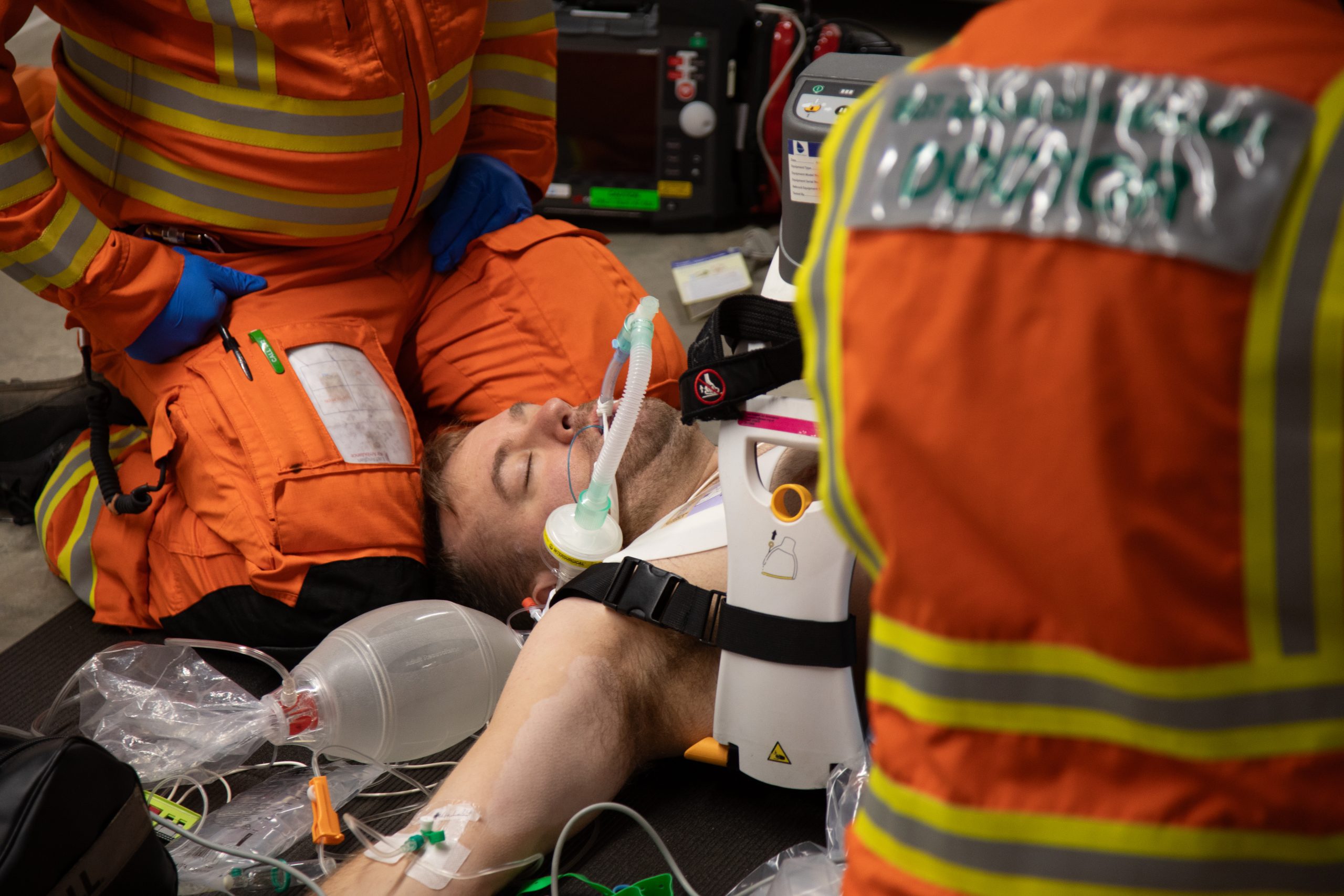 Cardiac arrest patient being treated by EAAA clinical crew.