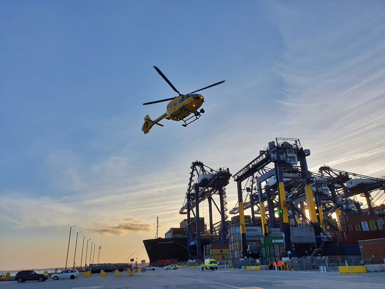 Helicopter lands at Felixstowe docks