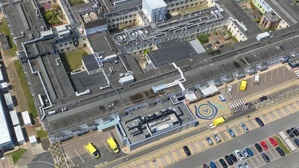 Aerial shot of James Paget Hospital