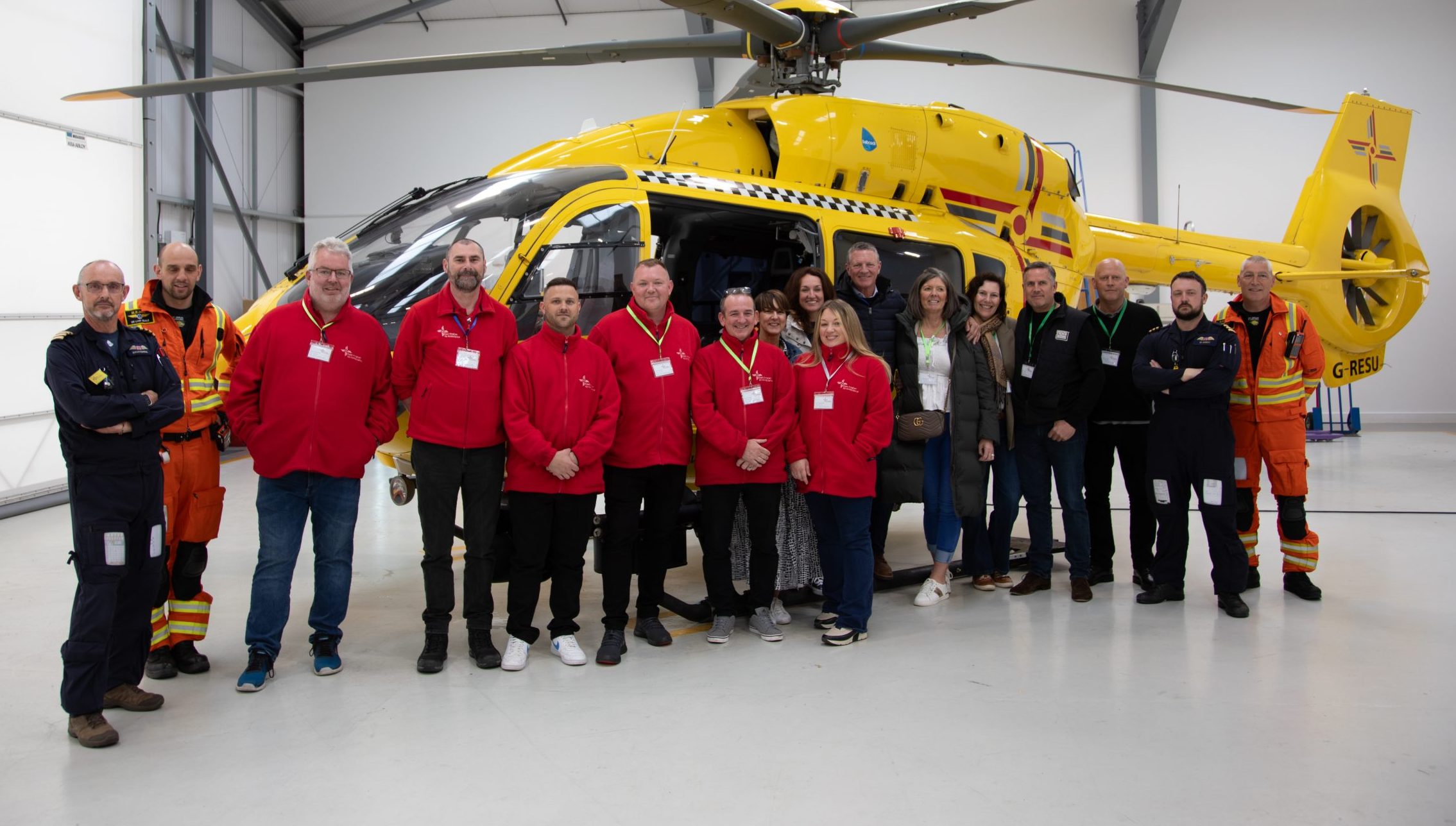 Canvassers in front of heli