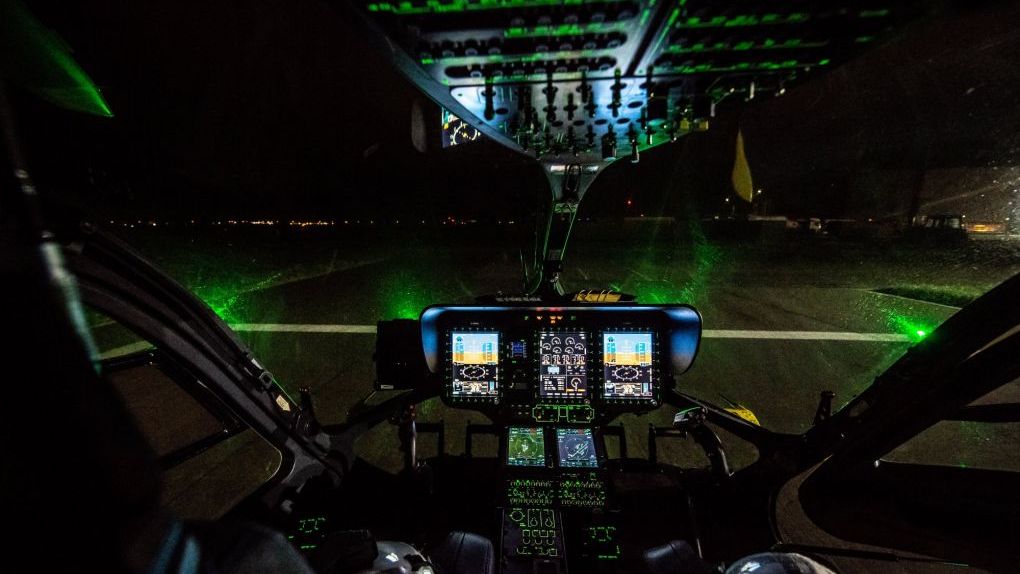 Inside the H145 cockpit at night